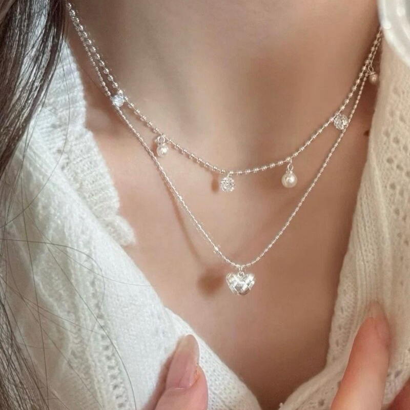 Double Layer Silver Bead Choke - Layered Pendant Necklace Aesthetic 评论和价格