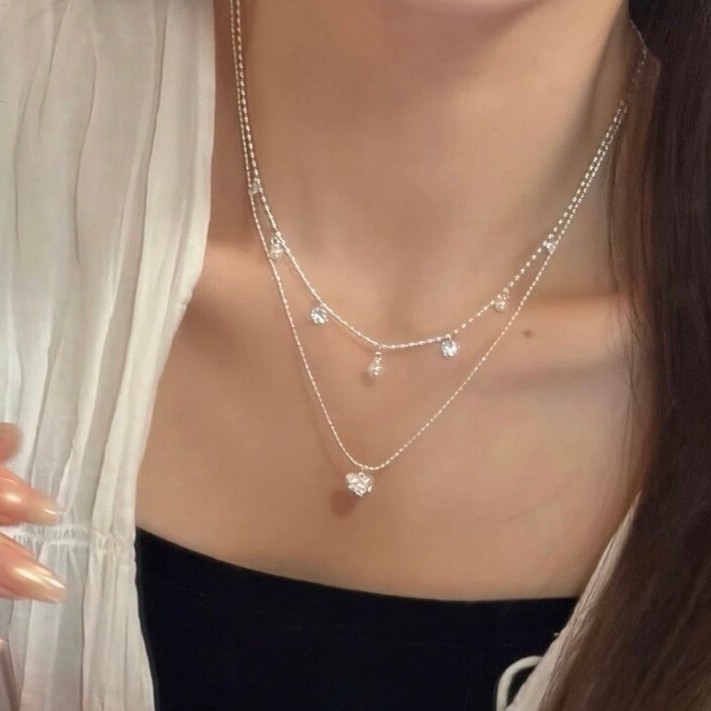 Double Layer Silver Bead Choke - Layered Pendant Necklace Aesthetic 评论和价格