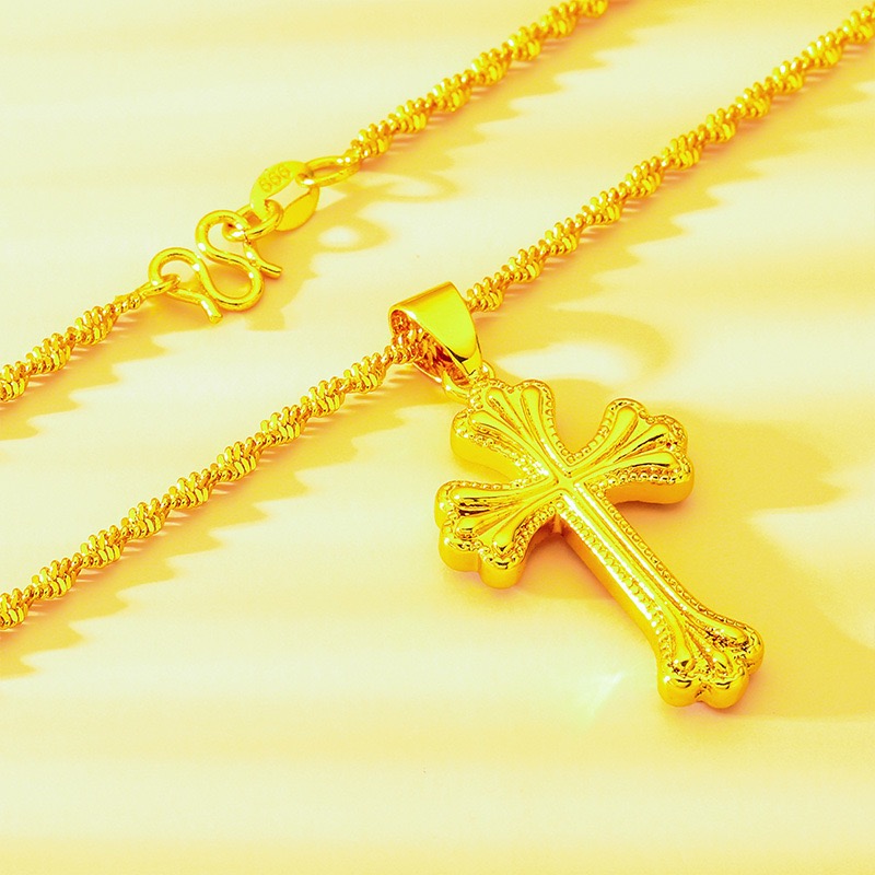 9999 24K genuine gold classic  - Cross Pendant Necklace Gold 评论和价格