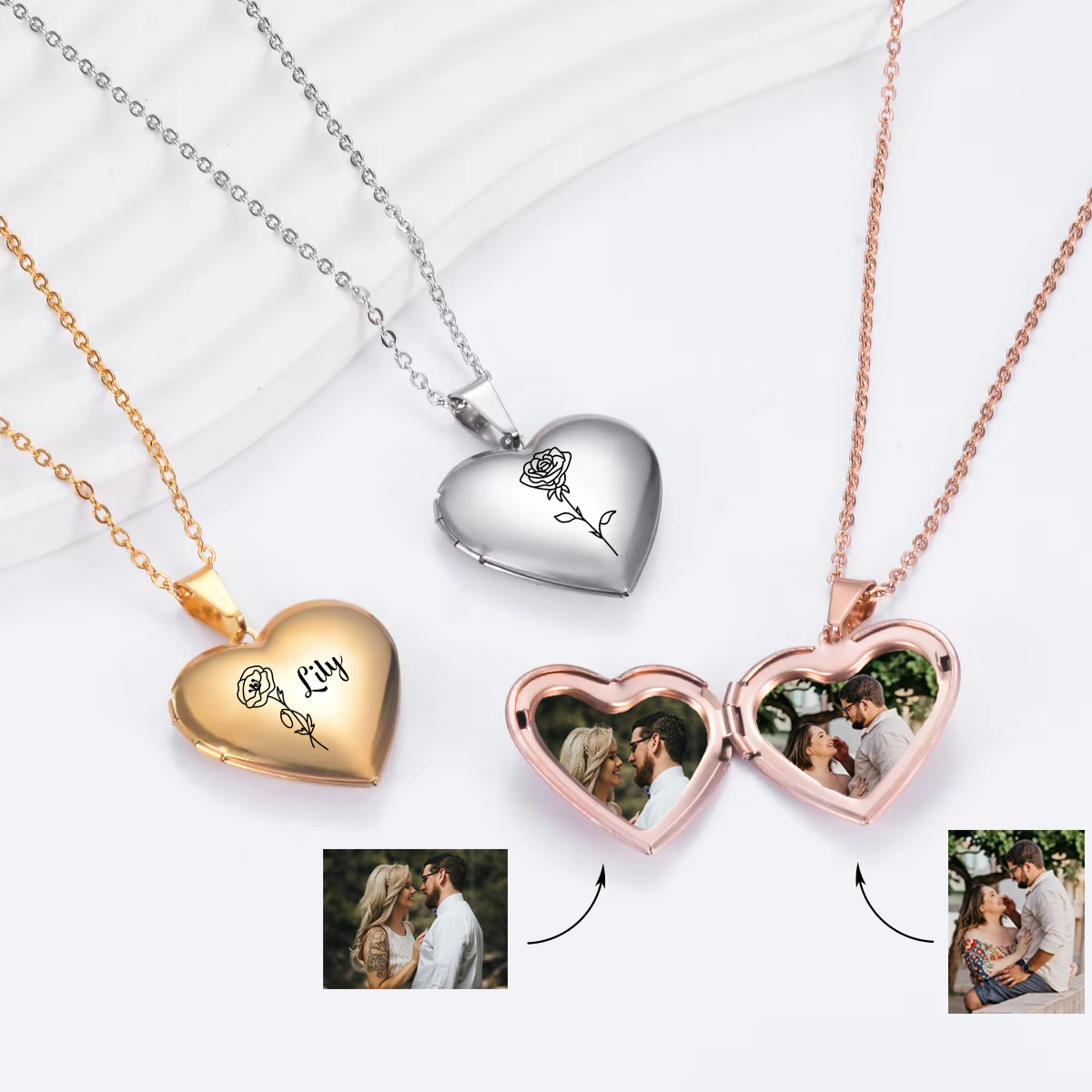 Custom Personalized Heart Birt - Heart Locket Necklace Photo 评论和价格