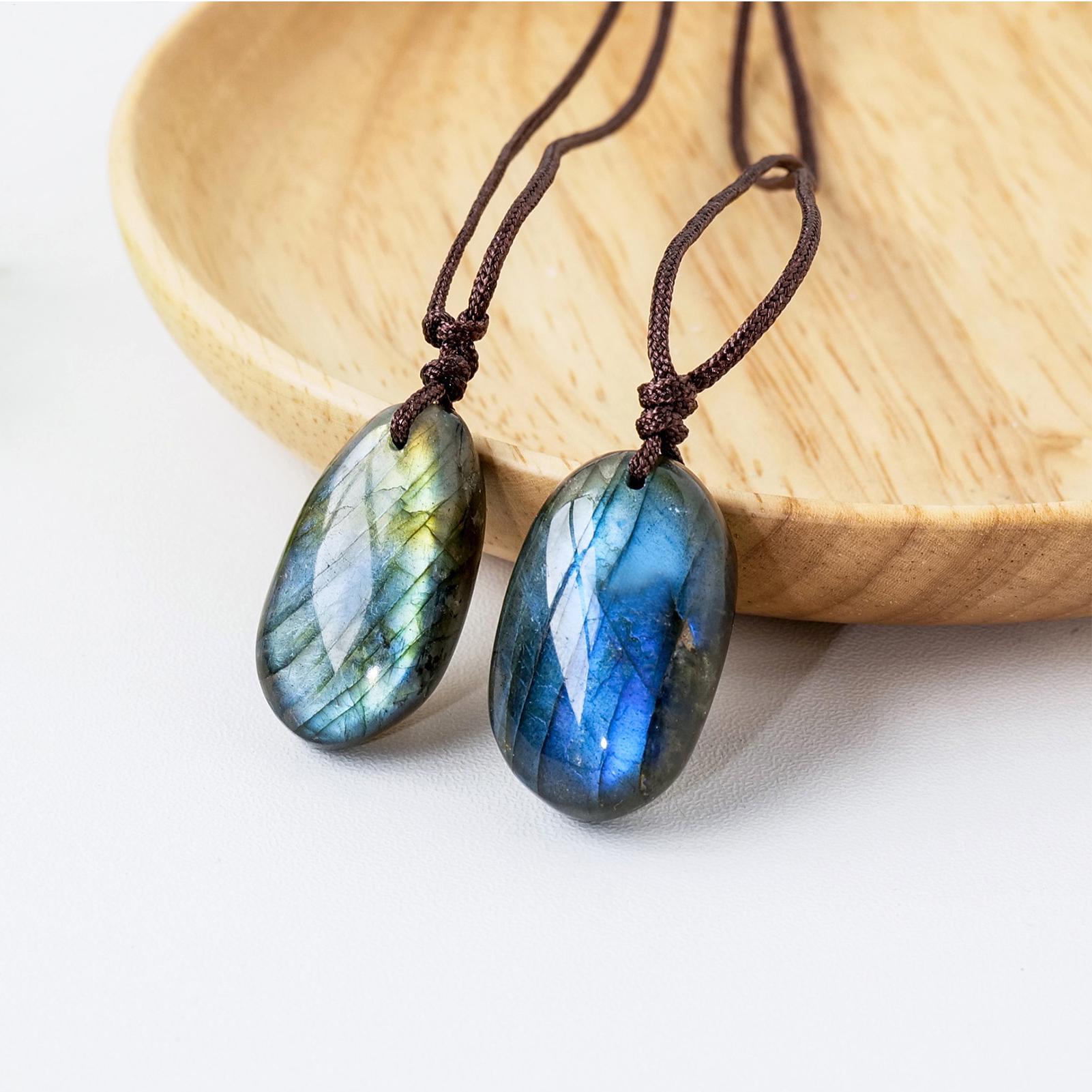Natural Labradorite Pendant Ne - Crystal Pendant Necklace Natural Stone 评论和价格