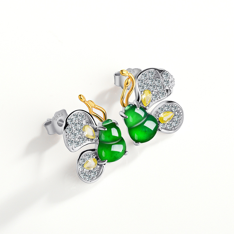 Green Burmese Jadeite Butterfl - Earrings 评论和价格