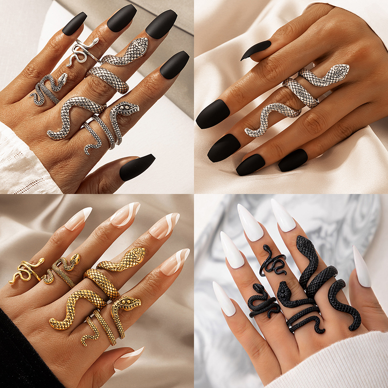 Punk Snake Shaped Knuckle Ring - Vintage Punk Knuckle Rings Set 评论和价格