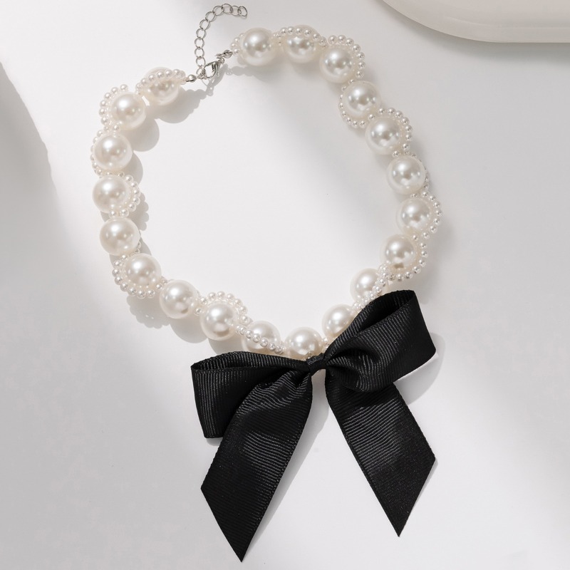 Faux Pearl Ribbon Choker Neckl - Pearl Choker Necklace Vintage 评论和价格