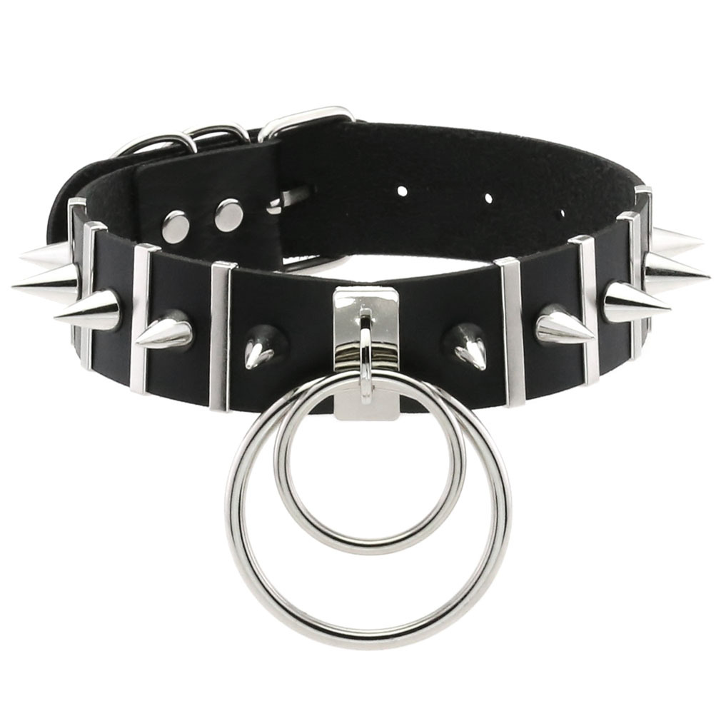 Big Spikes Choker Leather Coll - Goth Punk Spike Choker 评论和价格