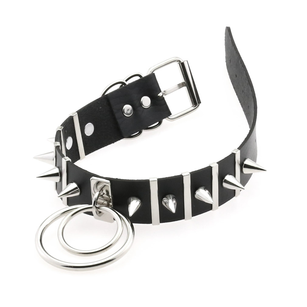 Big Spikes Choker Leather Coll - Goth Punk Spike Choker 评论和价格