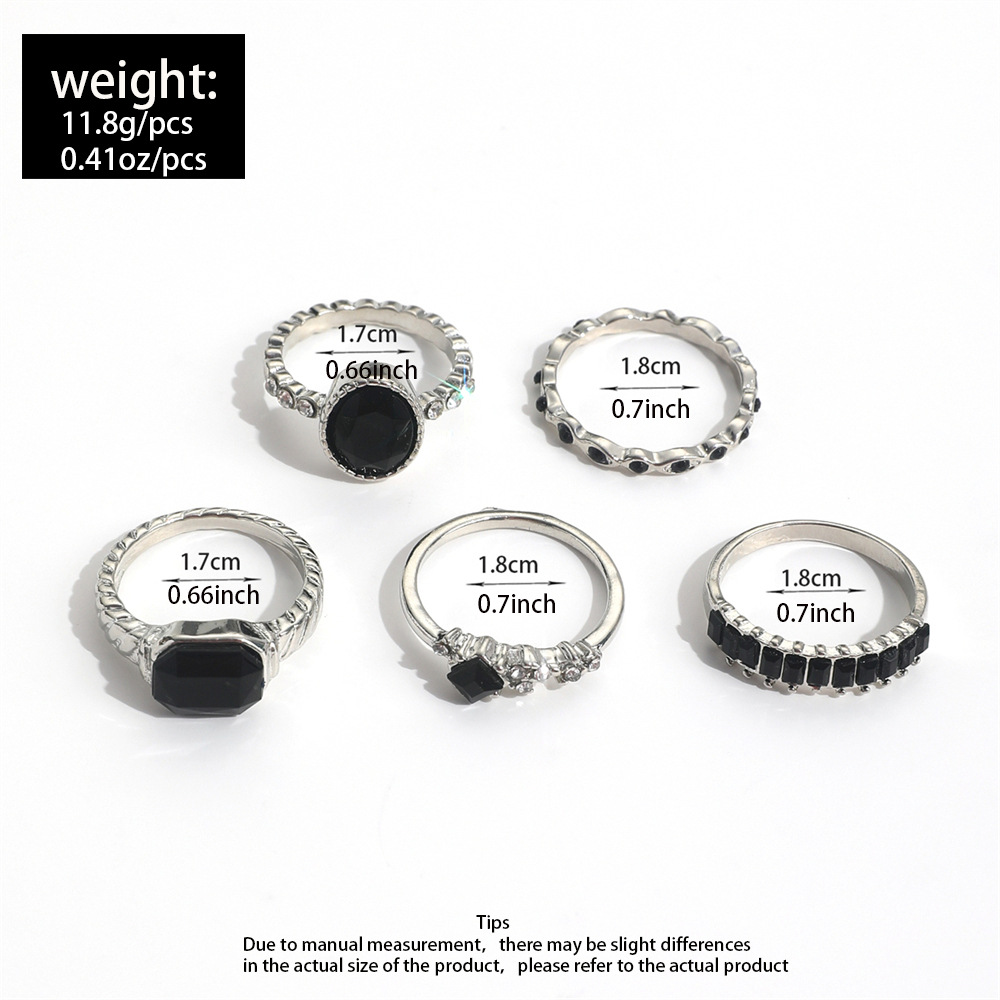 Retro Black Crystal Stone Ring - Vintage Punk Knuckle Rings Set 评论和价格