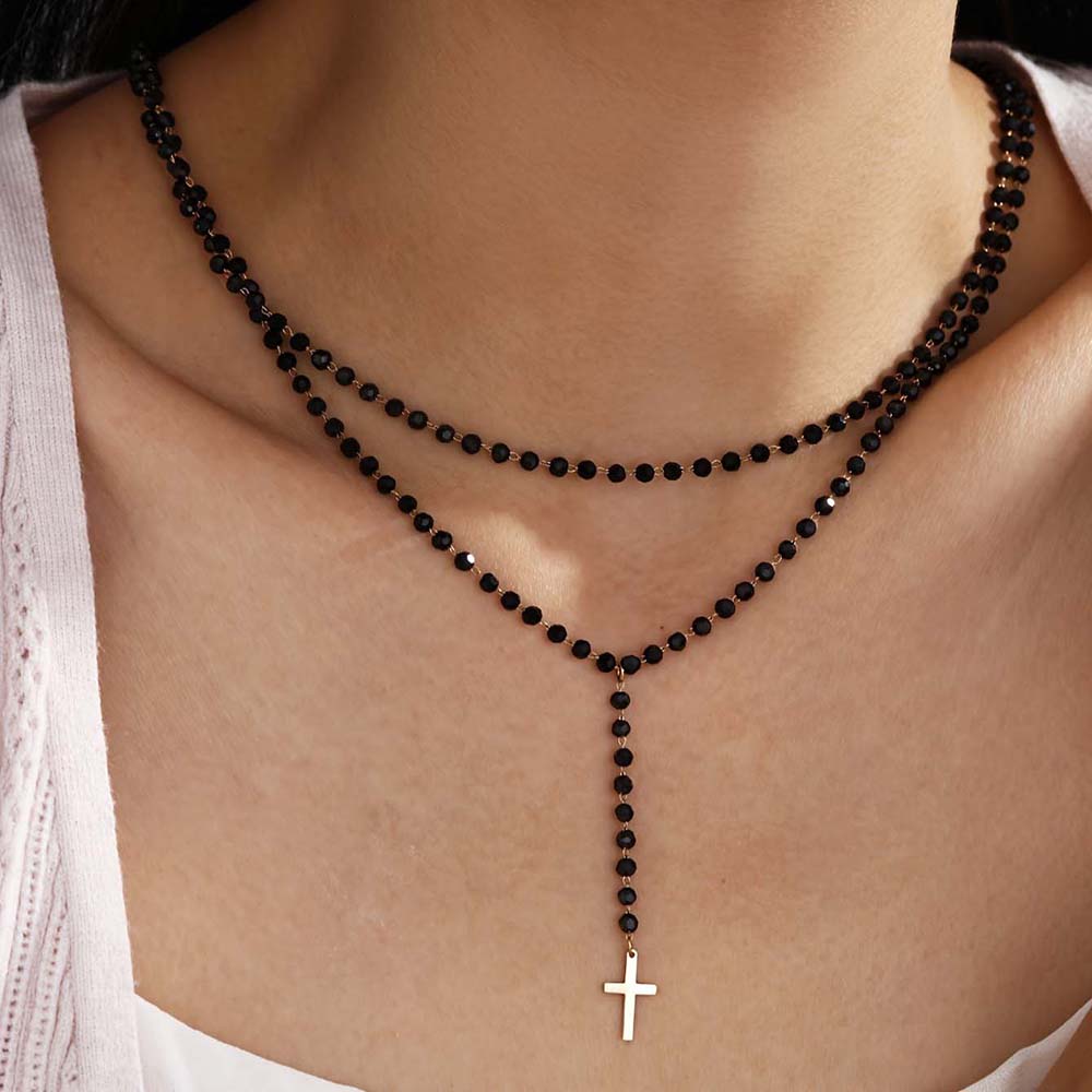 Gothic Double Layer Black Crys - Layered Pendant Necklace Aesthetic 评论和价格