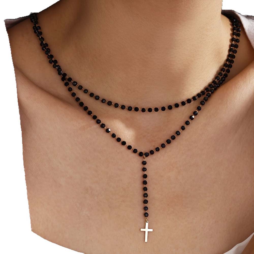 Gothic Double Layer Black Crys - Layered Pendant Necklace Aesthetic 评论和价格