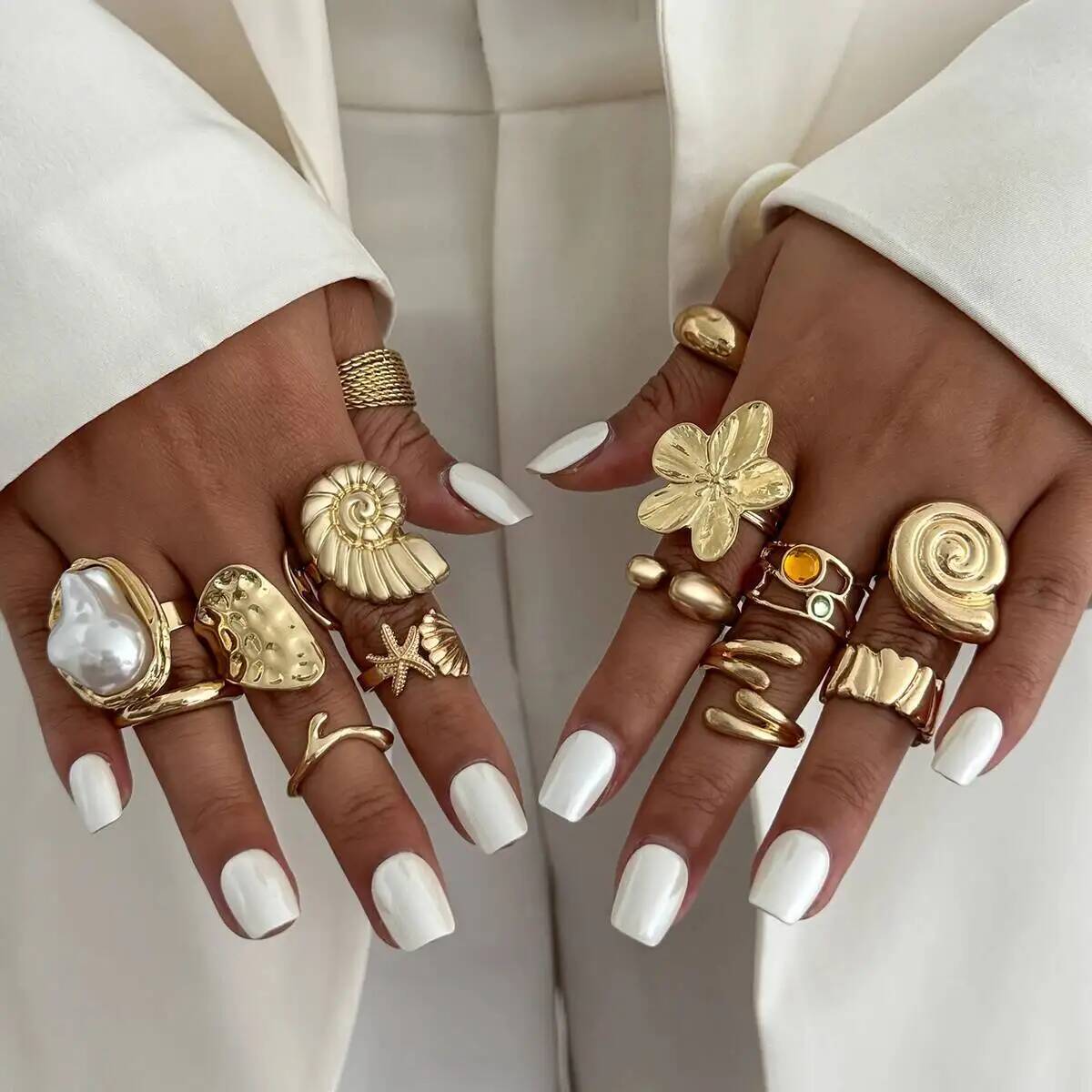 IngeSight.Z 14 Pcs/Set Hip Hop - Vintage Punk Knuckle Rings Set 评论和价格