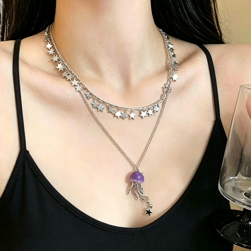 Cute Purple Jellyfish Ocean St - Layered Pendant Necklace Aesthetic 评论和价格