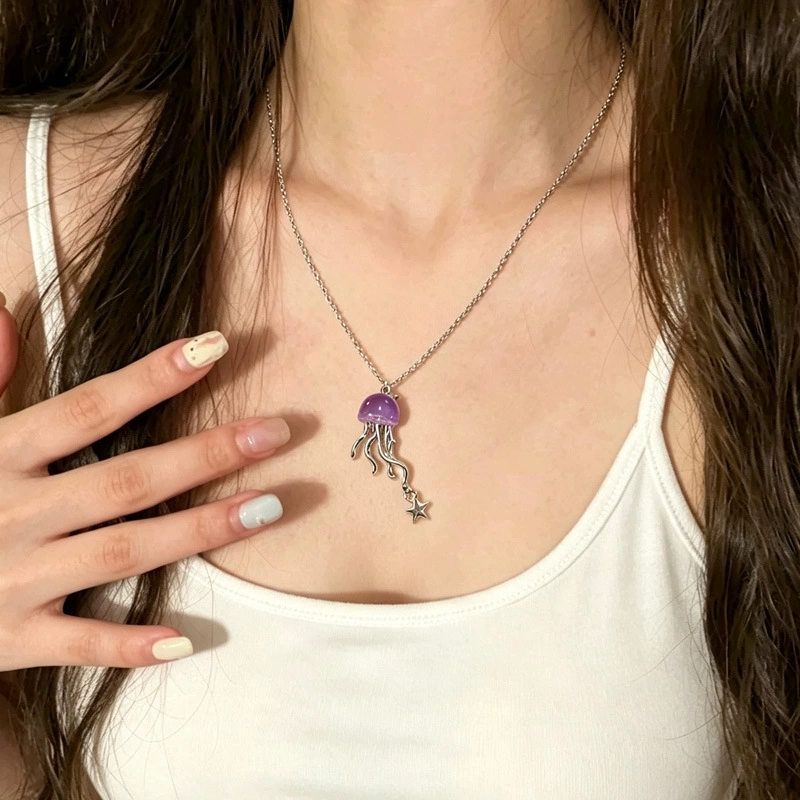 Cute Purple Jellyfish Ocean St - Layered Pendant Necklace Aesthetic 评论和价格