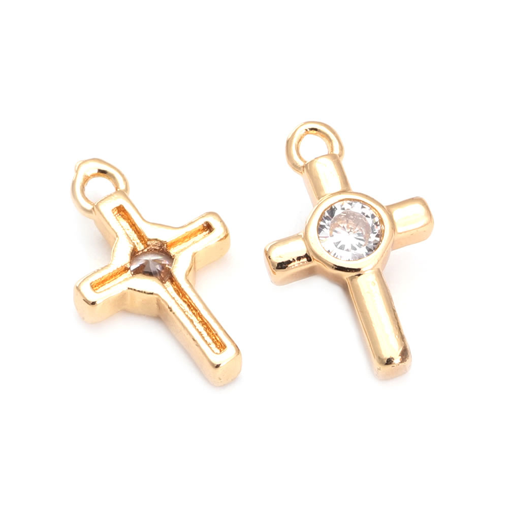 18K Gold Color Brass Zircon Cr - Cross Pendant Necklace Gold 评论和价格