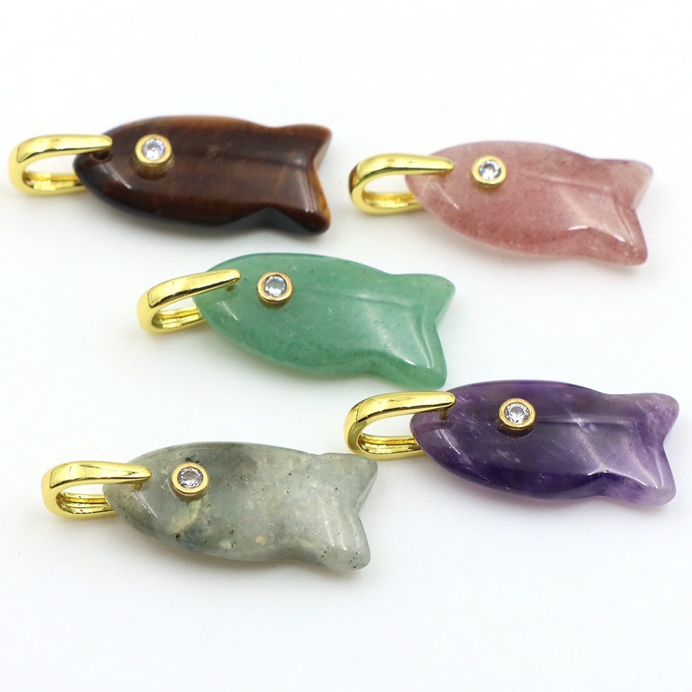 26mm Fish shaped Natural Stone - Crystal Pendant Necklace Natural Stone 评论和价格