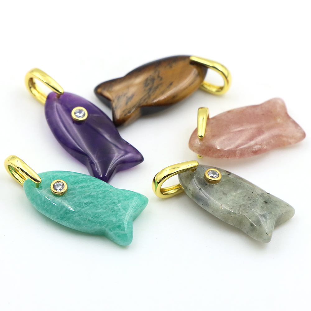 26mm Fish shaped Natural Stone - Crystal Pendant Necklace Natural Stone 评论和价格