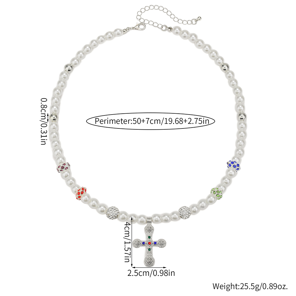 Steampunk Colorful Crystal Cro - Pearl Choker Necklace Vintage 评论和价格