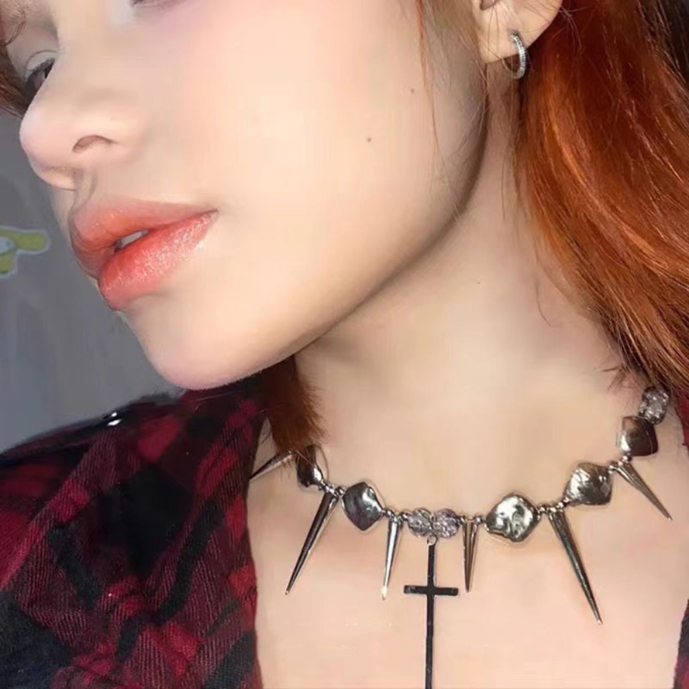 Y2k Subculture Spike Cross Riv - Goth Punk Spike Choker 评论和价格
