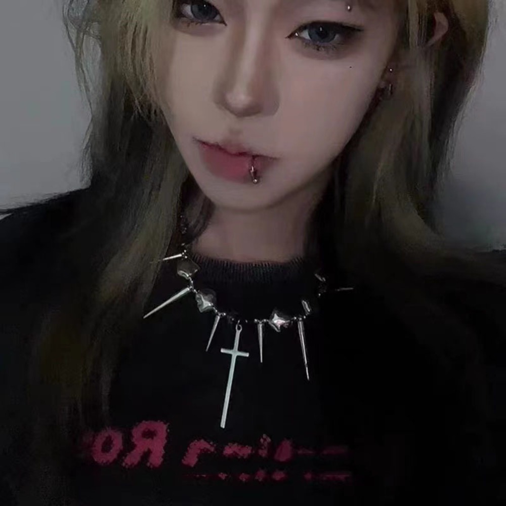 Y2k Subculture Spike Cross Riv - Goth Punk Spike Choker 评论和价格