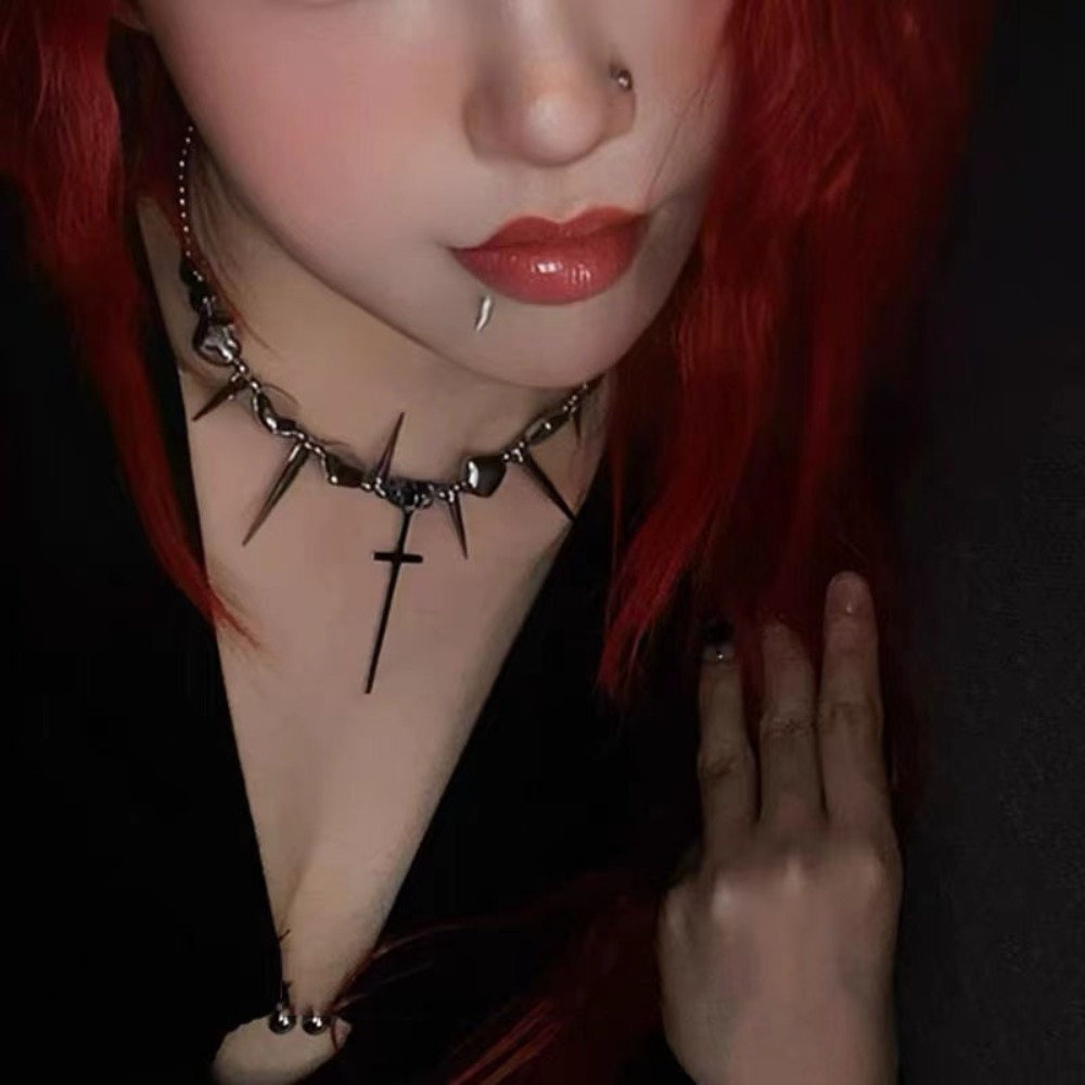 Y2k Subculture Spike Cross Riv - Goth Punk Spike Choker 评论和价格
