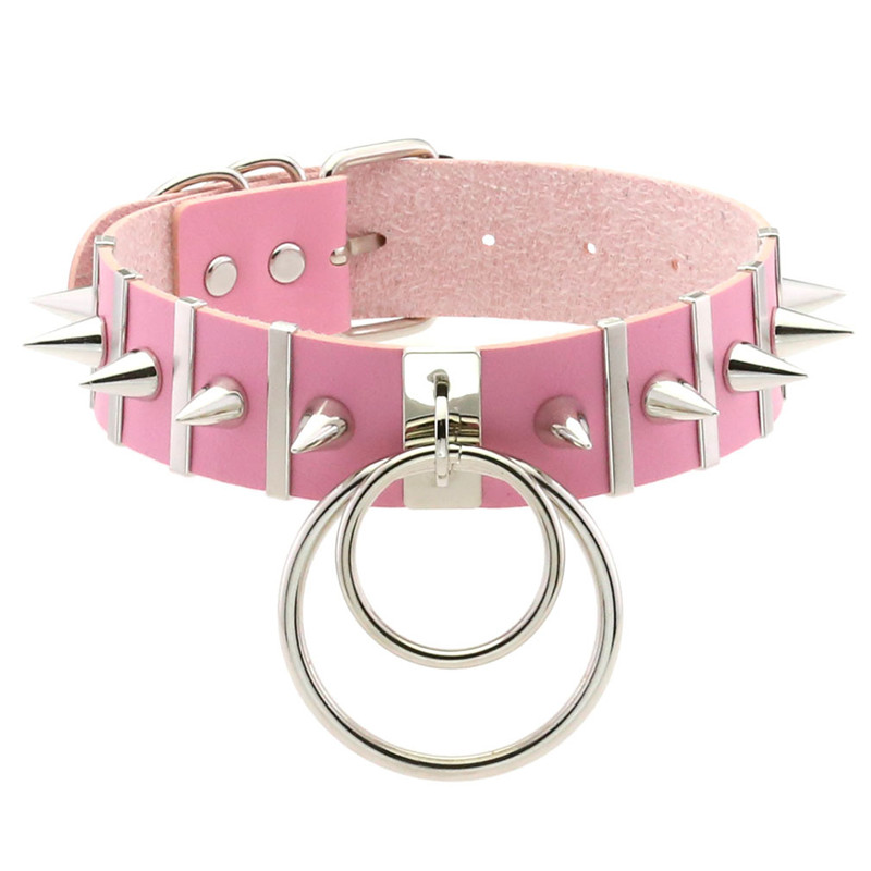Pink Bondage Spike Choker Neck - Goth Punk Spike Choker 评论和价格