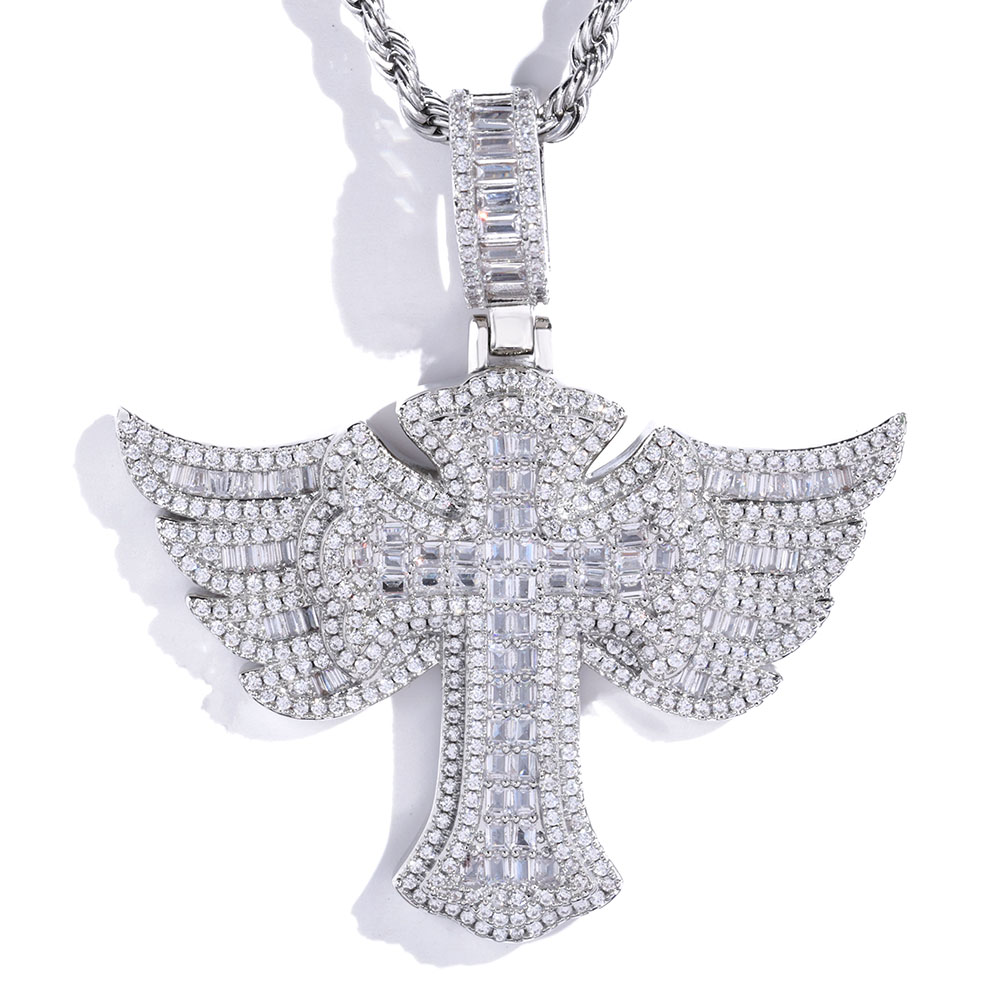 Hip Hop Full Diamond 18k gold  - Cross Pendant Necklace Gold 评论和价格