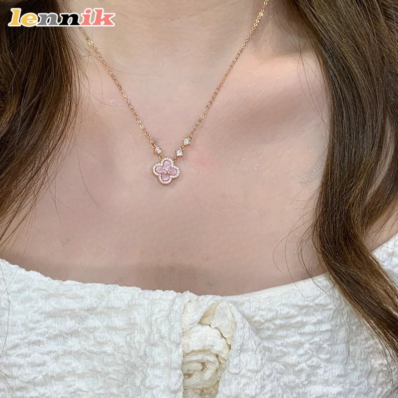 Pink Shell Necklace, Four Leaf - Layered Pendant Necklace Aesthetic 评论和价格